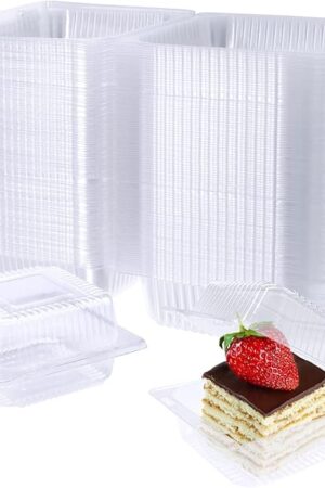 100 Pack Clear Plastic Square Hinged Food Container,Disposable Plastic To Go Containers with Clear Lids,Cake Slice Containers Clamshell Takeout Tray for Pastry,Salad,Dessert(5.1"x 4.7"x 2.8")