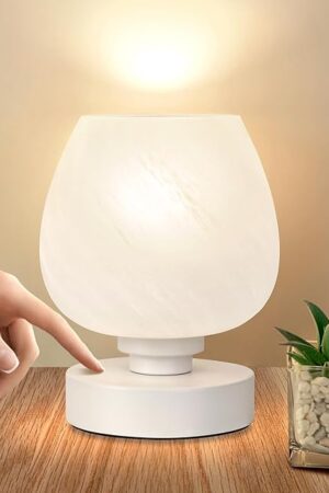 Bedside Table Lamp Touch Small Lamp White Opal Glass Shade