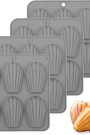 4 Pack Madeleine Pans for Baking, 6 Cavity Shell Shape Baking Mold Nonstick Cookie Cake Pan for Oven (Grey)