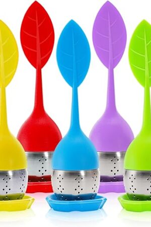 Bekith 7 Pack Silicone Tea Infuser, Cute Loose Leaf Tea Steeper, Fine Mesh Tea Strainer with Drip Tray, Stainless Steel Tea Filter Ball Tea Diffuser Steeper for Cup Mug