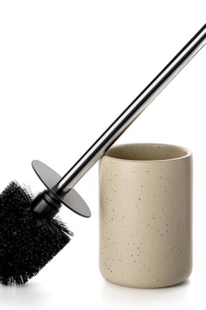 Ceramic Toilet Brush & Holder Set - Freestanding Deep-Cleaning Toilet Bowl Cleaner Brush, Stainless Steel Handle, Small & Sturdy for Storage, Easy to Clean, Non-Scratching
