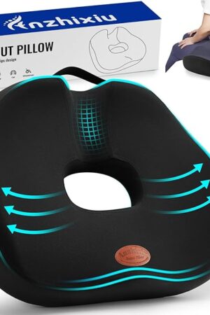 Donut Pillow, Hemorrhoid Pillow for Sitting, Donut Pillow for Tailbone Pain Relief Cushion, Two Humps Hip Comfortable Design, Doughnut Pillow, Butt Pillows for Postpartum Pregnancy, L Size-Black
