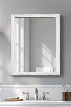 White Wood Effect Framed Wall Mirror, 16x20 Rectangle Mirror, 1/8" Anti-desilvering Tempered Glass, Sustainable& Sturdy Frame, Anti-Rust, HD Reflection &3min Fast Setup for Bathroom Living Room