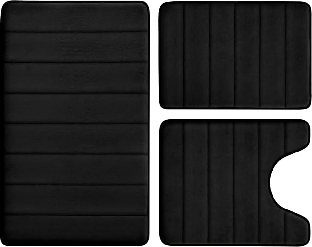 BYSURE Black Memory Foam Bathroom Rug Set Bath Mat Sets