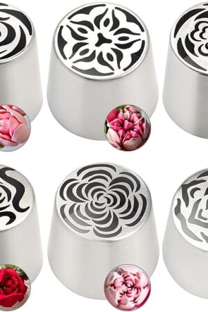 6Pack Extra Large Flower Russian Piping Tips Set, Stainless Steel Rose Tulip Icing Tips For Cake Decorating, Floral Piping Tips Flower Bouquet For Cookies Desserts Baking Tool(XXL,6A)