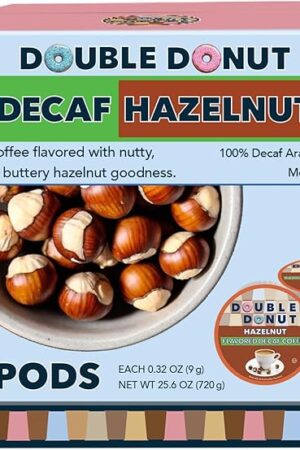 Double Donut Flavored Decaf Coffee, Decaf Hazelnut Coffee, Decaf Coffee Pods for Keurig K Cups Machines, Medium Roast, 80 Count (Pack of 1)