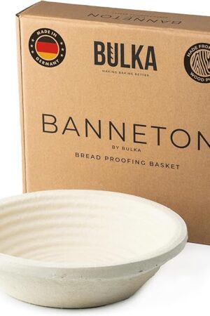 Bulka Large Round 9" 1kg Groove Banneton Bread Proofing Basket Pressed Wood Pulp, Sourdough Proofing Basket - Non-Stick Bread Proofing Bowl Sourdough Bread Baking Supplies, Made in Germany.