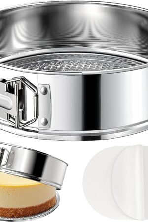 9 Inch 304 Stainless Steel Springform Pan with Removable Bottom, Nonstick Round Spring Form Cheesecake Pan with 30 Pcs Parchment Paper Liners