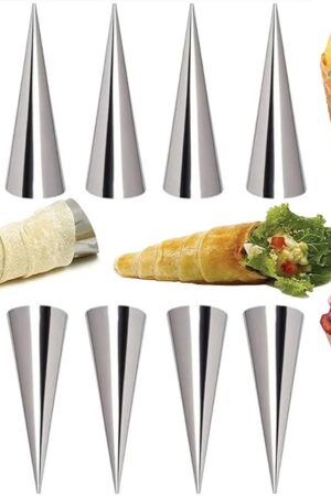 10 Pack Large Cream Horn Forms 5-inch, Non-stick Cream Horns Pastry Mould Croissant Baking Forms for Baking Croissants Bead, Chocolate Croissant, Brioche Rolls, Ice Cream Cone Party Dessert