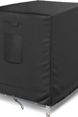 Central Air Conditioner Cover for Outside Units, AC Covers for Outside Winter with 2 Straps, Waterproof Cover Fit up to 30x30x32 inchs (Black)