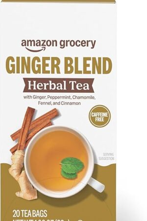 Amazon Grocery, Ginger Blend Herbal Tea Bags, Caffeine Free, 20 Ct (Previously Happy Belly, Packaging May Vary)