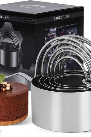 Biscuit Cutter Set,5-Piece Stainless Steel Round Cookie Cutter Set with Handle-Smooth,Multi-purpose Baking Tools