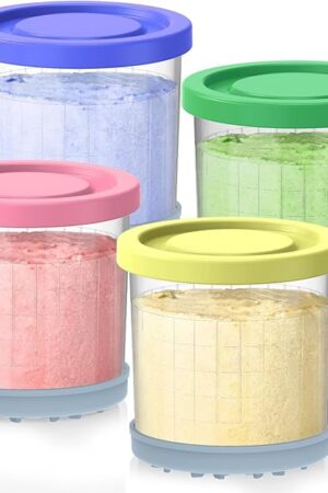 Creami Containers Replacement for Ninja Creami Pints and Lids - 4 Pack, 16oz Cups Compatible with NC300 NC301 NC299AMZ Series ninja creamy Ice Cream Maker, Creami ninja accessories