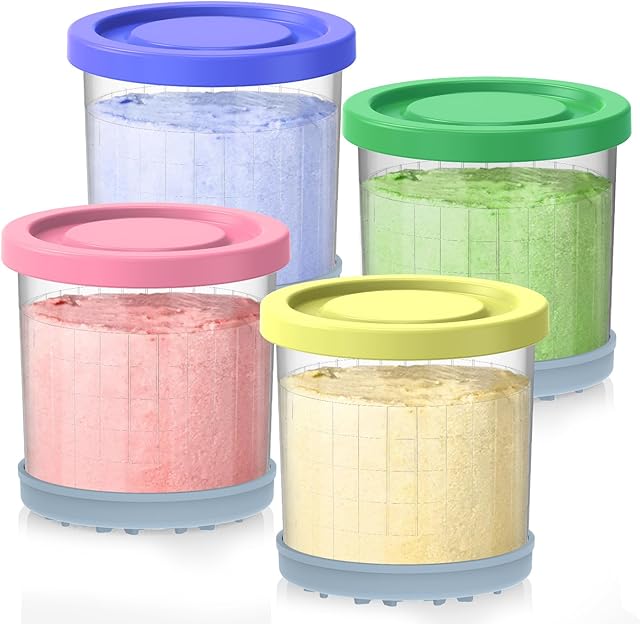 Creami Containers Replacement for Ninja Creami Pints and Lids - 4 Pack, 16oz Cups Compatible with NC300 NC301 NC299AMZ Series ninja creamy Ice Cream Maker, Creami ninja accessories