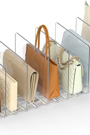 Bag & Purse Organizer for Closet: Adjustable Clear Handbag Storage Shelf - Plastic Clutch Dividers for Closet Organizers and Storage - Keep Carteras & Pocketbook Upright