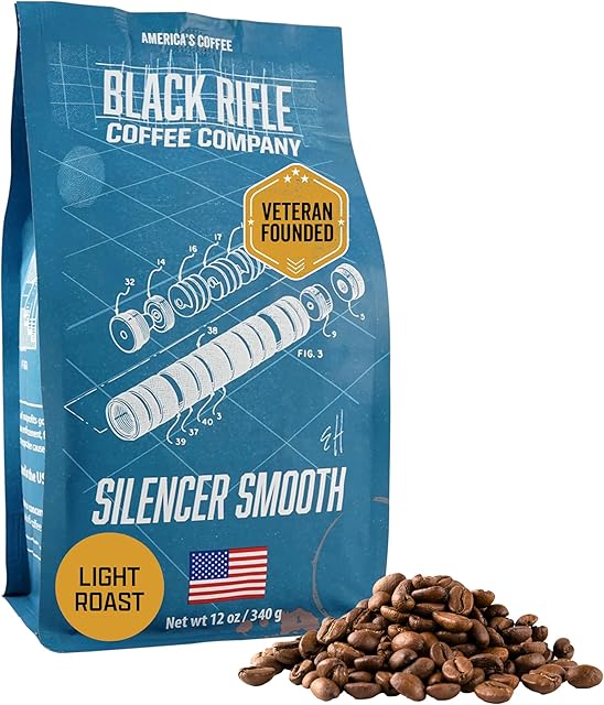 Black Rifle Coffee Company Whole Bean Light Roast - Roasted Blend Made from Pure Arabica Beans - Colombian & Brazilian Beans - Veteran Founded & American Made (Silencer Smooth, 12oz Bag)