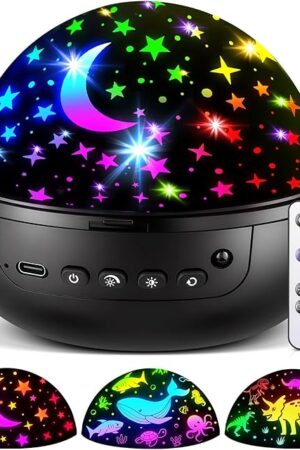 COOLNIGHT Night Light for Kids, 93 Lighting+3 Films Kids Night Light Projector, Remote+Dimmable Star Projector, 360°Slient Glow in The Dark Stars for Ceiling, Gift for 3-8