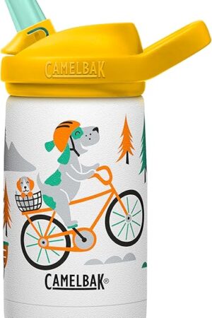 CamelBak Eddy+ Kids Bite Valve Straw Insulated Stainless Steel Water Bottle Biking Dogs, 12oz