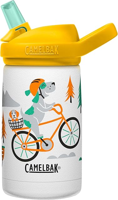 CamelBak Eddy+ Kids Bite Valve Straw Insulated Stainless Steel Water Bottle Biking Dogs, 12oz