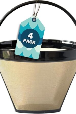#4 Gold Cone Reusable Permanent Coffee Basket Filter Replacement for Cuisinart Coffee Maker (Pack of 4)