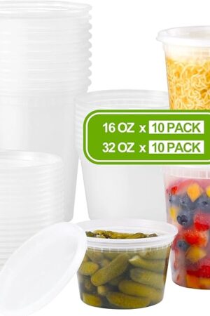 AOZITA 20 Sets Plastic Deli Food Containers With Lids 16oz, 32oz Variety Pack, Airtight Food Storage Containers, Freezer/Dishwasher/Microwave Safe, Soup Containers For Takeout Meal Prep Storage