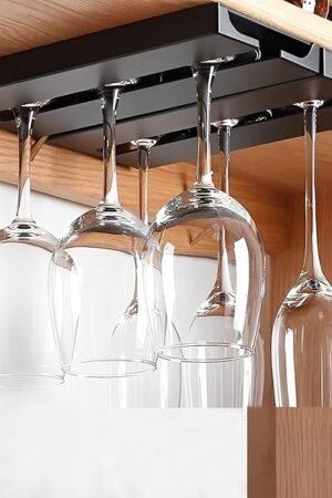 Black Plastic Wine Glass Holder Hanging Under Cabinet Stemware Rack