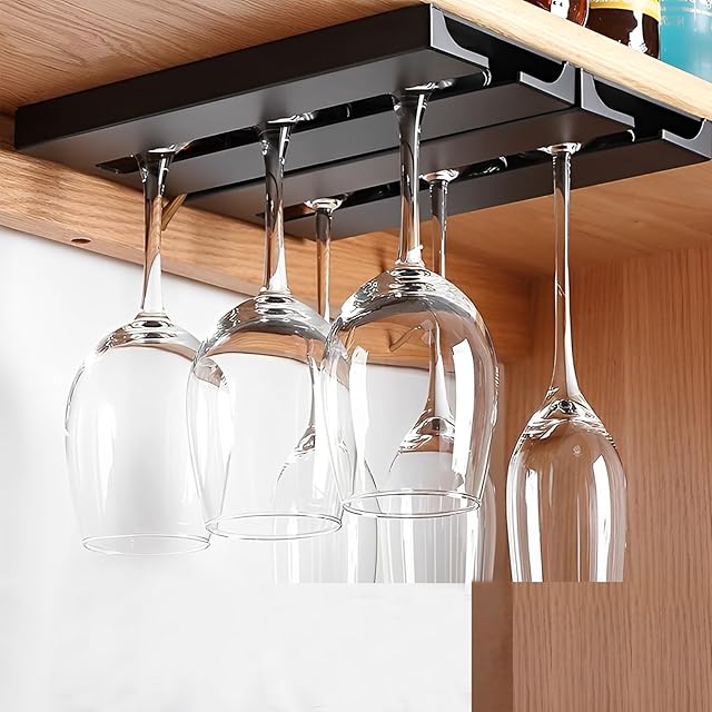 Black Plastic Wine Glass Holder Hanging Under Cabinet Stemware Rack