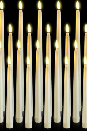 24 Pcs Flameless LED Taper Candles Battery Operated Candles 8.5'', 9.65'', 10.83'', 12.8'' Flameless Candlesticks Flickering for Halloween Christmas Church Wedding(Ivory)