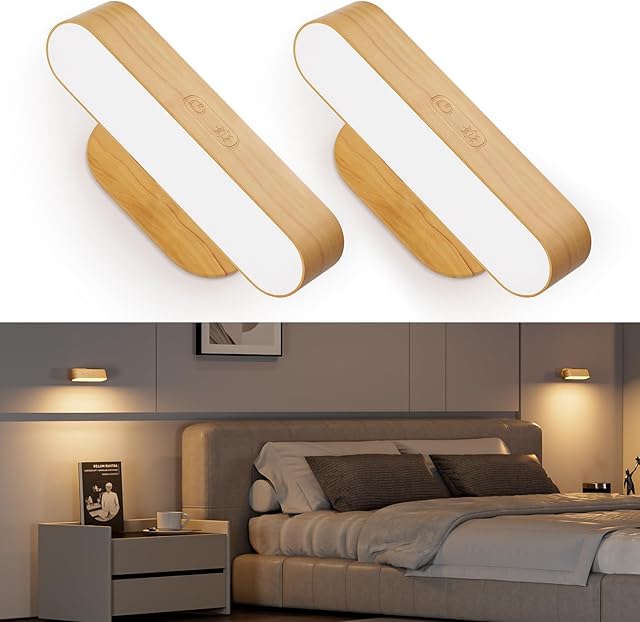 Battery Operated Wall Sconces, Wireless LED Wall Sconce Set of Two for Bedroom, Rechargeable Wall Lights for Picture, 5 Modes Dimmable Wall Lamps for Living Room, 2 Pack