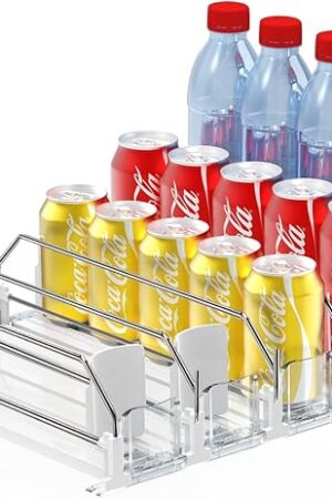 AMLLLC Drink Dispenser for Fridge,Automatic Pusher Glide Soda Can Dispenser for Refrigerator and Adjustable Width - Storage 25 Cans