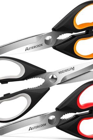 Astercook Heavy Duty Kitchen Shears with Serrated Blade, Ergonomic Handle - For Poultry, Herbs, Vegetables