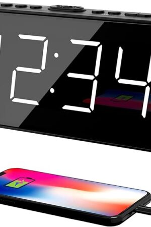 Alarm Clock for Bedroom, 2 Alarms Loud LED Big Display Plug in Simple Basic Digital Clock with USB Charging Port, Adjustable Volume, Dimmable, Snooze for Deep Sleepers Kids Elderly Home Office
