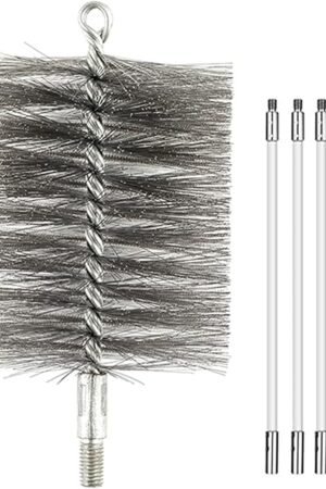 50-inch Long Tent Wood Burning Stove Pipe Cleaning Brush with Stainless Steel Bristles, and Chimney Cleaning Wire Brush with 4 Flexible Rods, 3.5'' Brush Heads