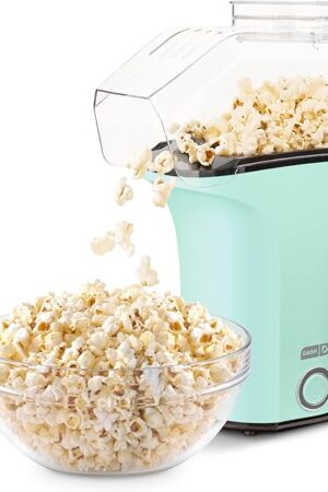DASH Hot Air Popcorn Popper Maker with Measuring Cup to Portion Popping Corn Kernels + Melt Butter, 16 Cups - Aqua