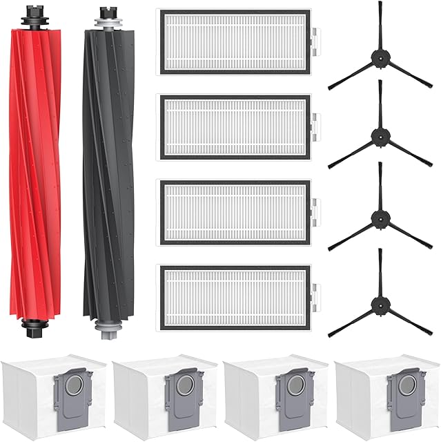 Q5 Max+ Accessories for Roborock Q5 Max+, Q5 DuoRoller+, Q5 Pro+, Q8 Max+ Robot Vacuum Cleaners, Replacement Parts Include Dual Roller Brush, 4 Side Brushes, 4 Washable Filter, 4 Disposable Dust Bag