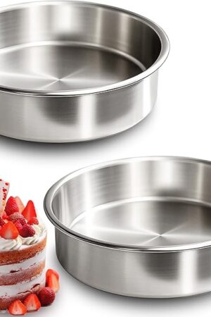 8 Inch Cake Pan Set of 2, Stainless Steel Baking Pan Round Cake Mold for Layered Cakes, No Coating Smash Cake Pans Cake Mold, Mirror Finish Dishwasher Safe Cake Pans Sets for Baking