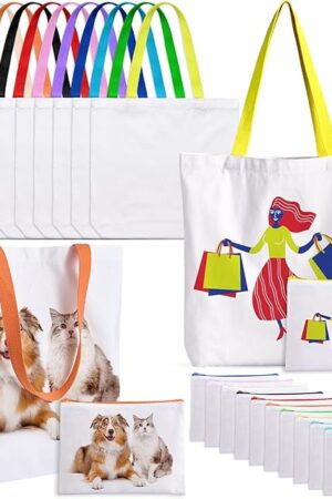 20 Pack Sublimation Blanks Tote Bags, MAFYE Reusable Grocery Bags DIY Heat Transfer Canvas Tote Bags Cosmetic Makeup Bags Shopping Bags W/Customized Color for DIY, Advertising, Halloween Craft Present
