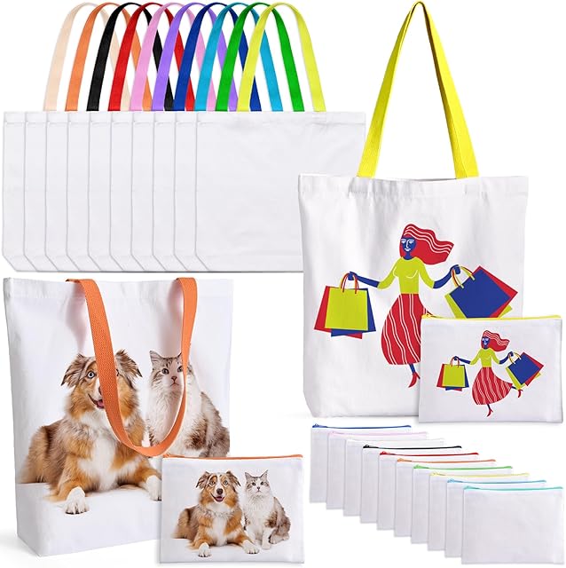 20 Pack Sublimation Blanks Tote Bags, MAFYE Reusable Grocery Bags DIY Heat Transfer Canvas Tote Bags Cosmetic Makeup Bags Shopping Bags W/Customized Color for DIY, Advertising, Halloween Craft Present