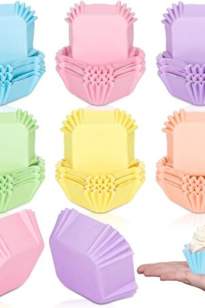 600Pcs Colorful Square Cupcake Liners Pastel Color Baking Cups Pink Blue Purple Yellow Orange Green Square Muffin Cupcake Wrappers For Party Supplies
