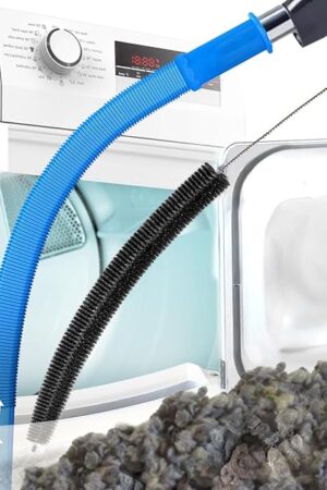 2 Pieces Dryer Vent Cleaner Kit Compatible with Most Vacuum Cleaner, Flexible Dryer Lint Brush and Dryer Vacuum Hose Attachment, Lint Remover Cleaning Tools, Blue