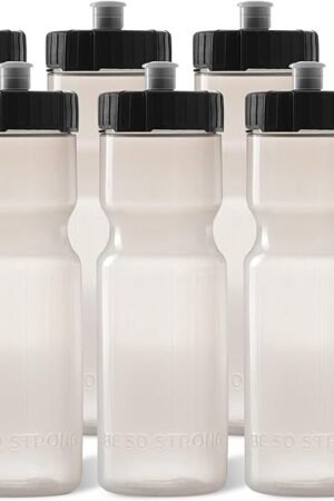 50 Strong Sports Water Bottles - Reusable 22 oz BPA-Free Plastic | Made in USA | with Pull Top Cap | Top Rack Dishwasher Safe | Fits Most Bike Cages
