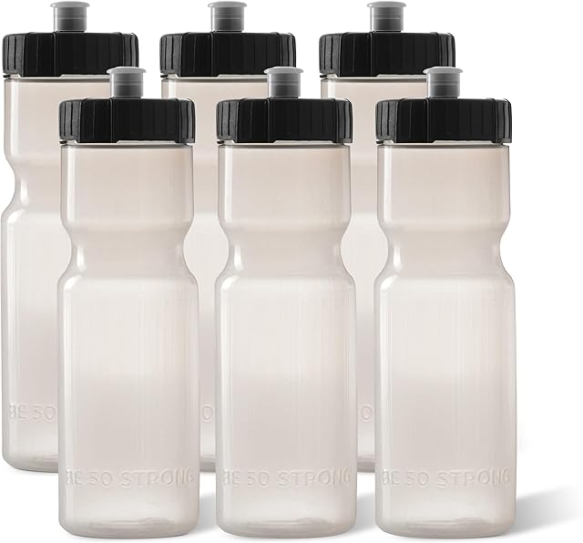50 Strong Sports Water Bottles - Reusable 22 oz BPA-Free Plastic | Made in USA | with Pull Top Cap | Top Rack Dishwasher Safe | Fits Most Bike Cages