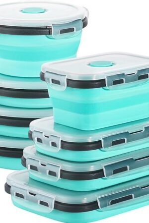 8 Pack Collapsible Food Storage Containers With Lids, Collapsible Storage Containers Sets Silicone Collapsible Bowls For Camping, RV Accessories, Travel Trailer Must (Mixed oz) (8)
