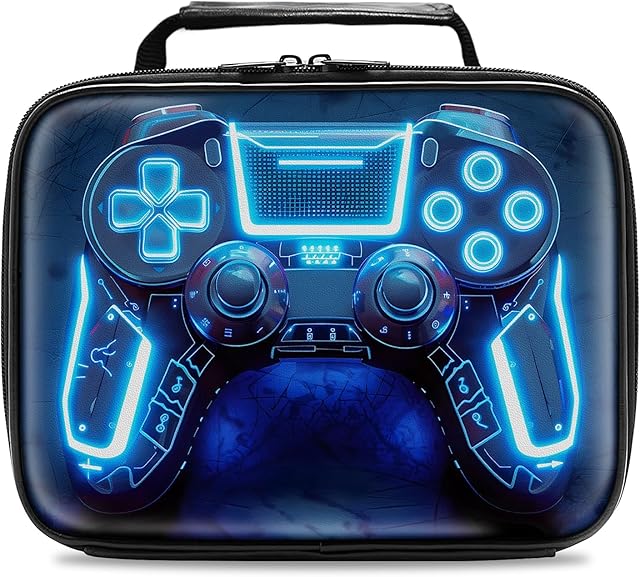 Gamer Lunch Box for Boys,Leather Boys Lunch Bag for Kids,Gamer Gifts for Kids,Insulated Video Game Lunchbox,Reusable Portable Lunchbox for School Travel Picnic Hiking Beach