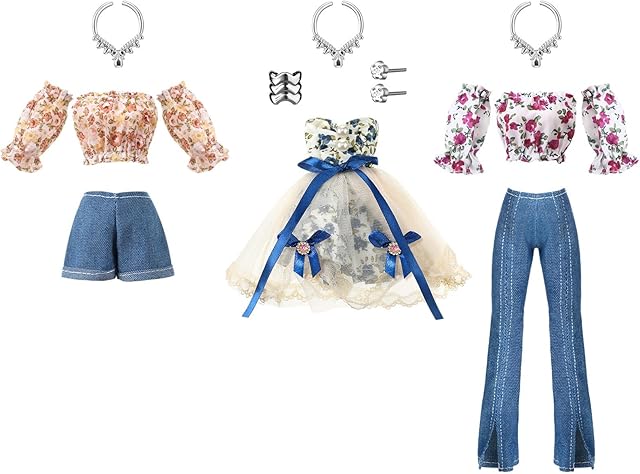 The Geyoga 3 Set 12 Pcs Doll Clothes and Accessories for 12 Inch Doll Summer Doll Suit Girl Doll Pants Shoes Casual Wear Clothes Outfits, Dolls are Not Included(Floral), As Pictures Show