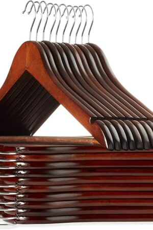 Casafield - 20 Walnut Wooden Suit Hangers - Premium Lotus Wood with Notches & Chrome Swivel Hook for Dress Clothes, Coats, Jackets, Pants, Shirts, Skirts