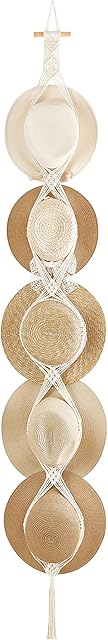 Dahey Macrame Hat Hangers Hat Rack for Wall Cowboy Hat Organizer Hanging Display Hand Weaving Bobo Hat Holder Westen Decor for Wide Brim Hats Bowler Fedora Hats, 5 Hats Style
