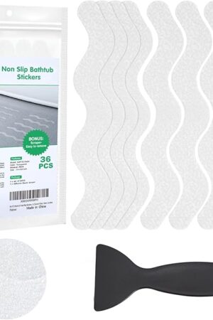 36 PCS Bathtub Non Slip Stickers, Anti Slip Shower Stickers, Shower Non Slip Stickers with Scraper for Bath Tub, Shower Floor, Stairs, Ladders