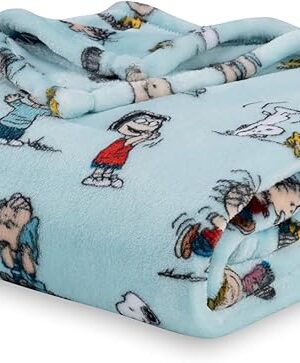 Berkshire Blanket VelvetLoft® Plush Throw Blanket Snoopy Play with Peanuts Gang Light Aqua 50in x 60in