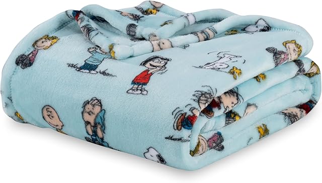Berkshire Blanket VelvetLoft® Plush Throw Blanket Snoopy Play with Peanuts Gang Light Aqua 50in x 60in